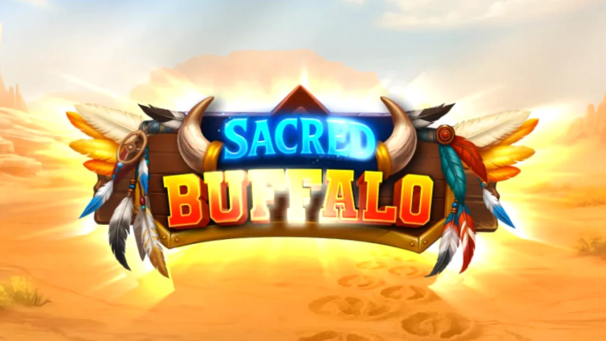 Pemandangan atmosferik dataran Barat dengan simbol totem dan hewan liar di slot Sacred Buffalo